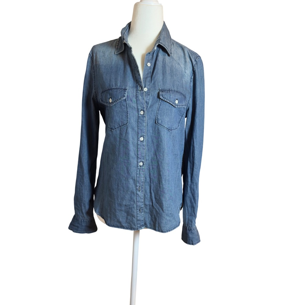 Aeropostale Denim Button Down Shirt Medium Wash 100% Cotton Long Sleeve